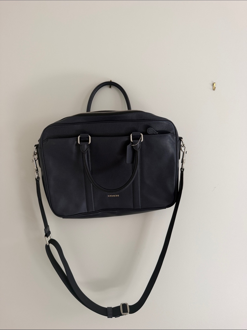 Coach Black Leather Laptop Briefcase with Shoulder Strap